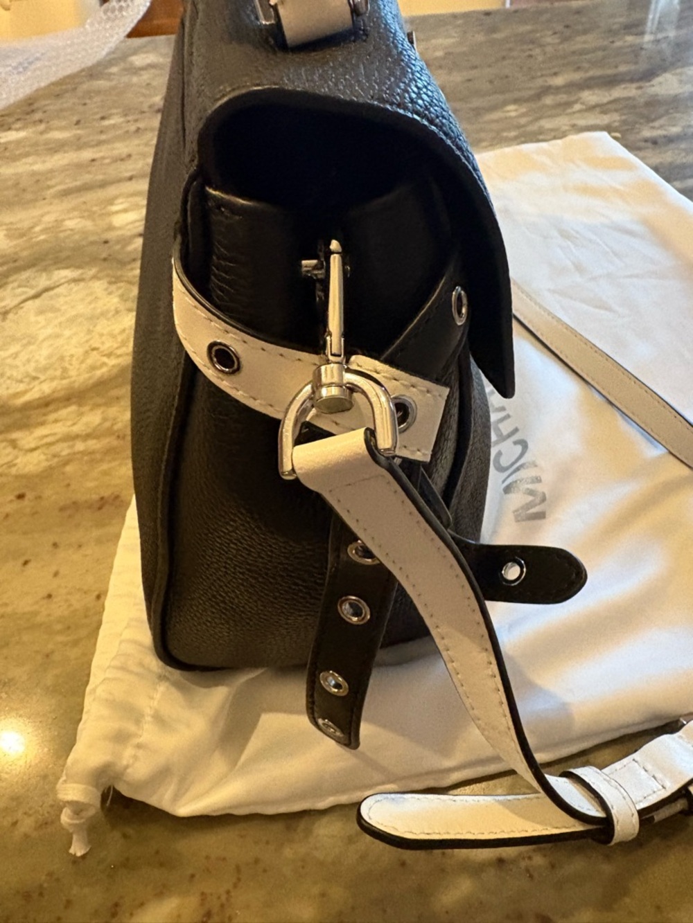 Michael Kors Floral Black and White Pebbled Leather Crossbody - Picture 9 of 14